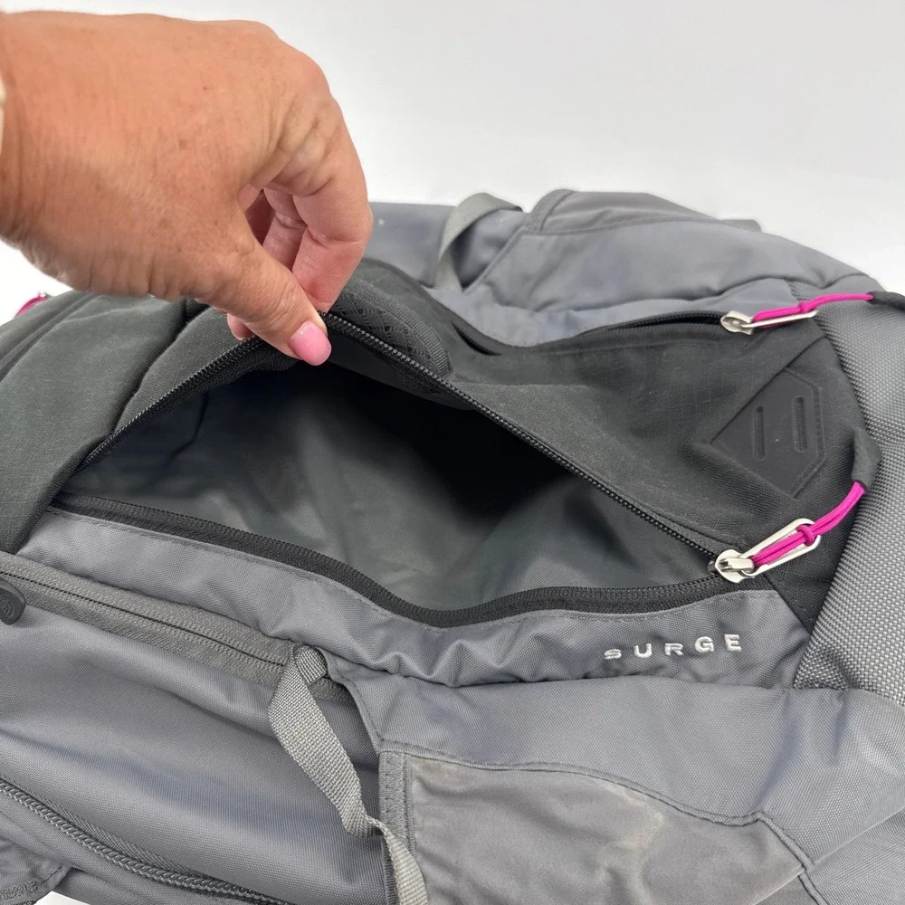 The North Face Surge Backpack Gray Black Pink FlexVent Laptop Bag Mens Womens
